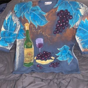 Vintage Marguerita Hand Painted wine glass V-Neck Sweater Napa valley